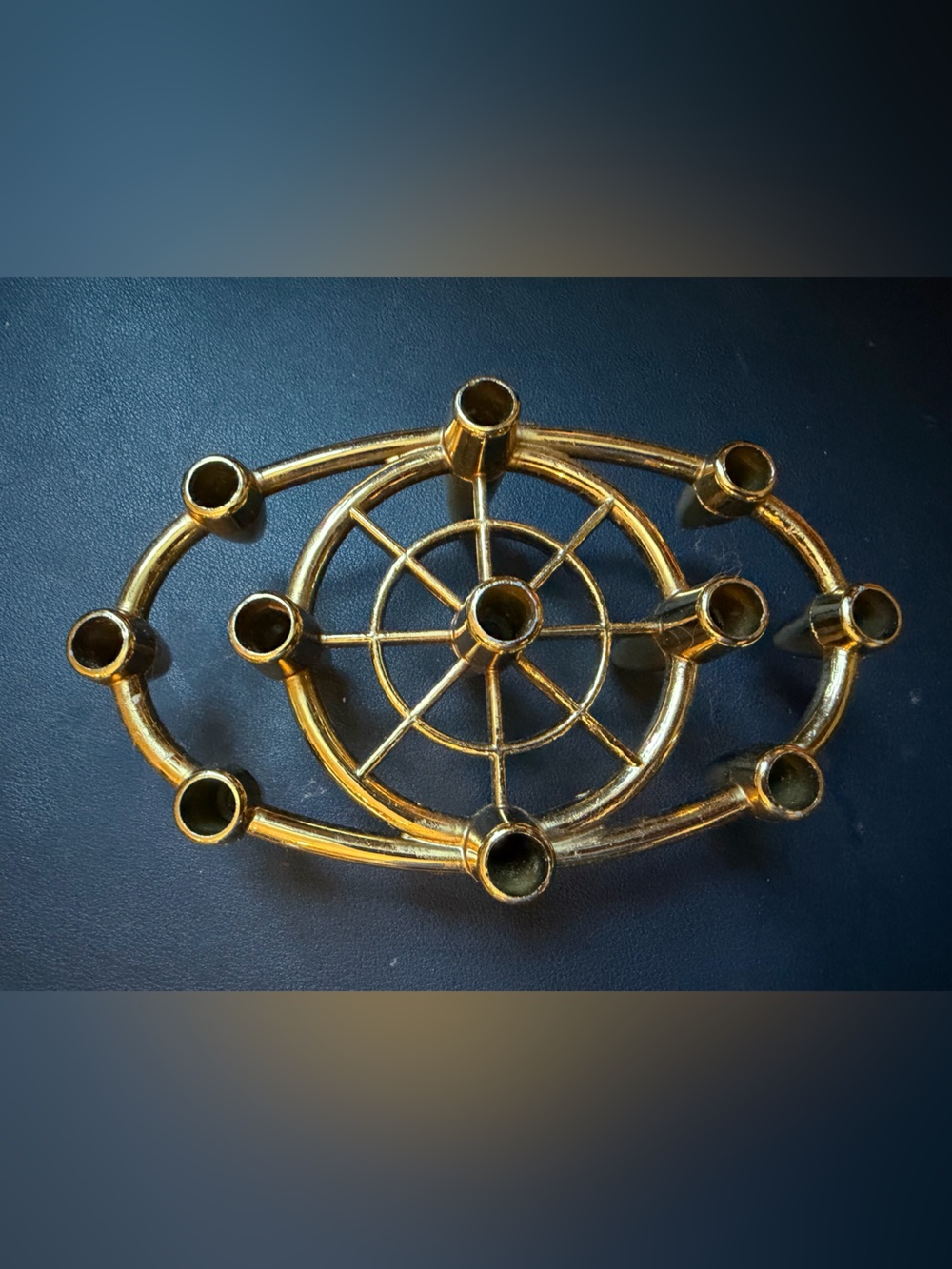 Vintage Oval Candle Holder Gold Tone 1960s Atomic Mid Century Modern Retro Metal